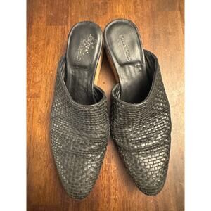 Billy Reid black woven leather mules heels with pointy toe women's size 7 1/2-8